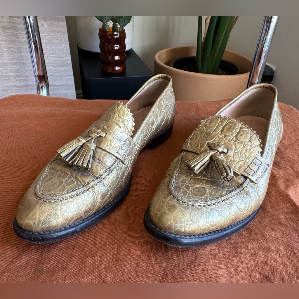 J. Crew Collection Biella Gold Leather Loafers, Size 6
